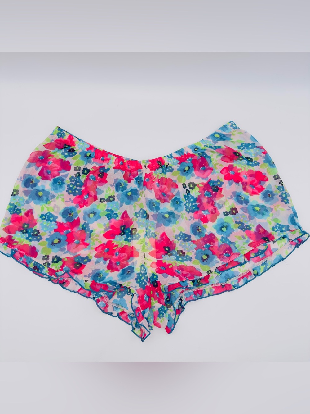 Forever 21 Floral Ruffle Hem Sleep Shorts - Pink & Blue